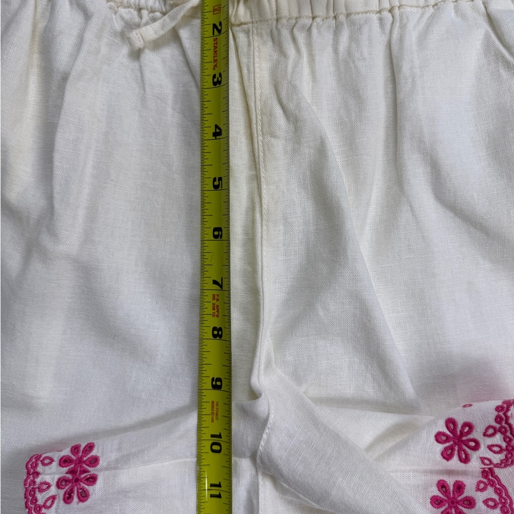J.Crew Linen Tie Drawstring Waist Embroidered   Pink Floral Hem Shorts M 🌸 - Picture 9 of 12